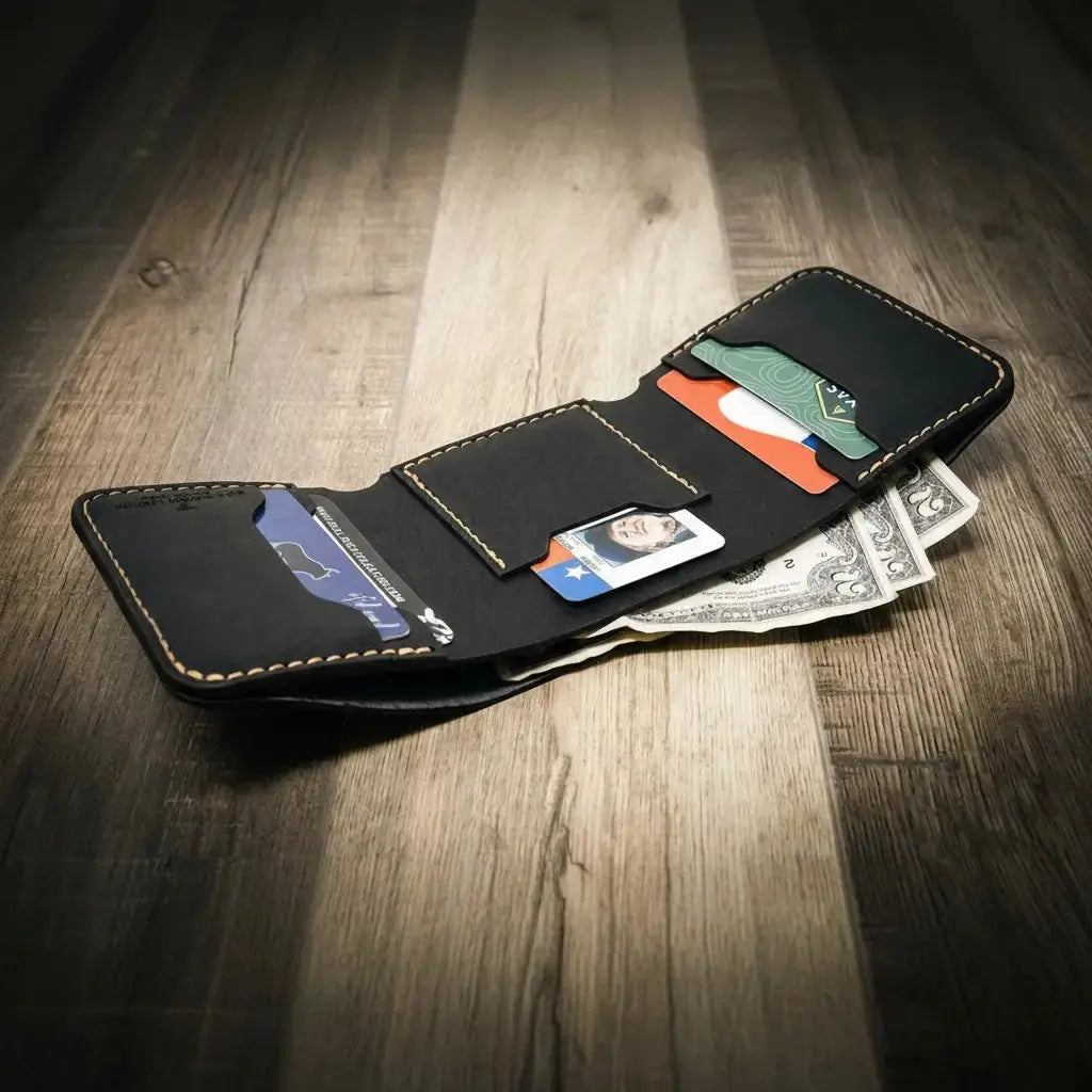 Handcrafted leather Trinity Trifold Wallet for everyday use