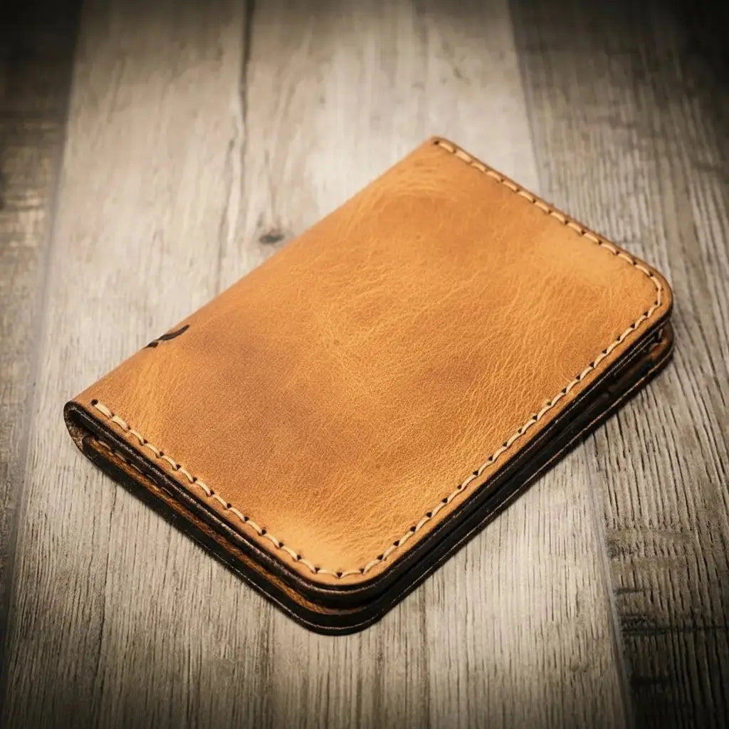 The Tyler Vertical Wallet by Bull Sheath Leather, handmade leather goods detail photo 2