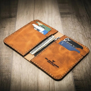 Vertical wallet exterior craftsmanship closeup