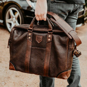 Theodore Leather Briefcase by Mission Mercantile Leather Goods, handmade leather goods detail photo 3