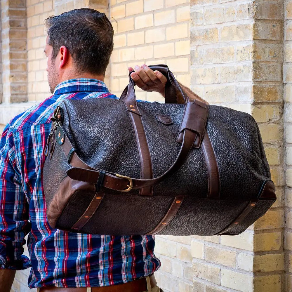 Theodore Leather Duffle Bag by Mission Mercantile Leather Goods, handmade leather goods main product photo