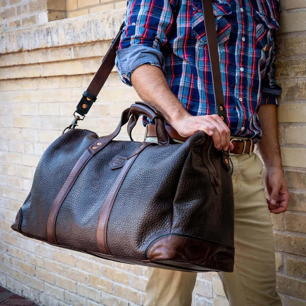 Theodore Leather Duffle Bag by Mission Mercantile Leather Goods, handmade leather goods detail photo 2