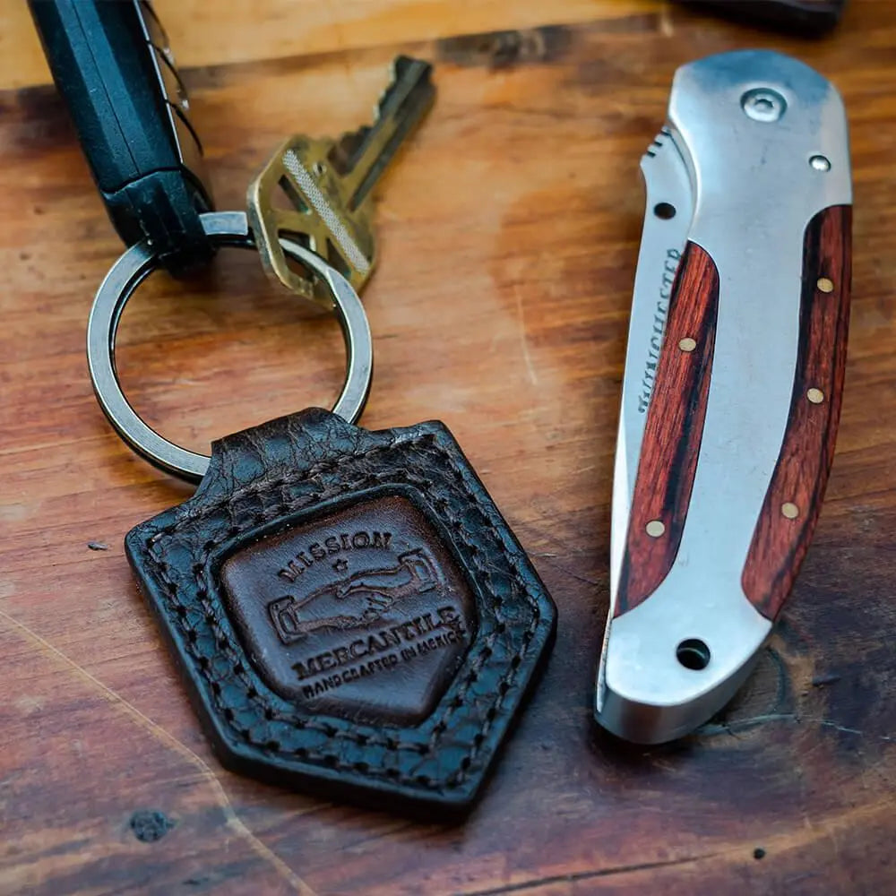 Theodore Leather Keyring by Mission Mercantile Leather Goods, handmade jewelry main product photo