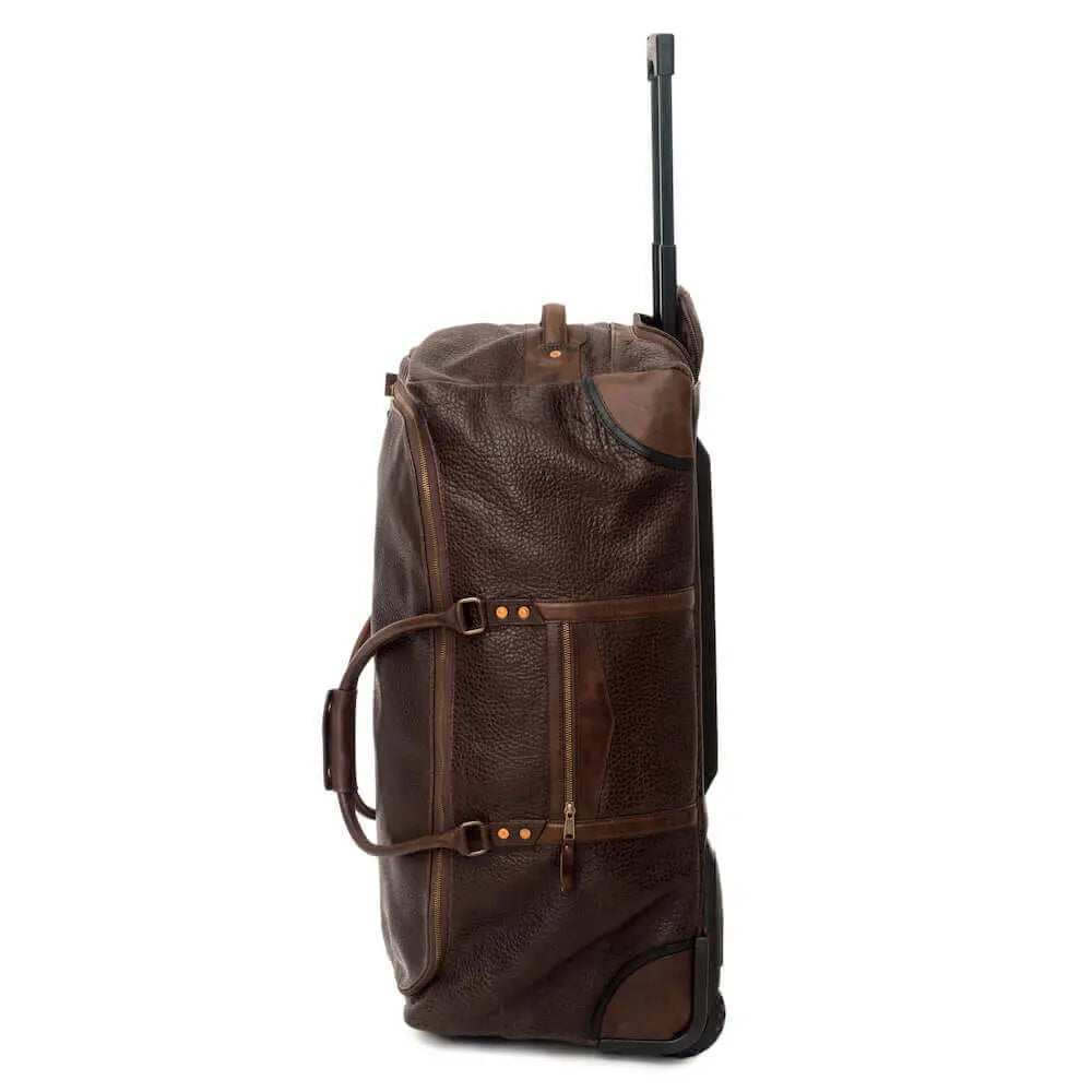 Theodore Leather Large Wheeled Duffle Bag by Mission Mercantile Leather Goods, handmade leather goods detail photo 2
