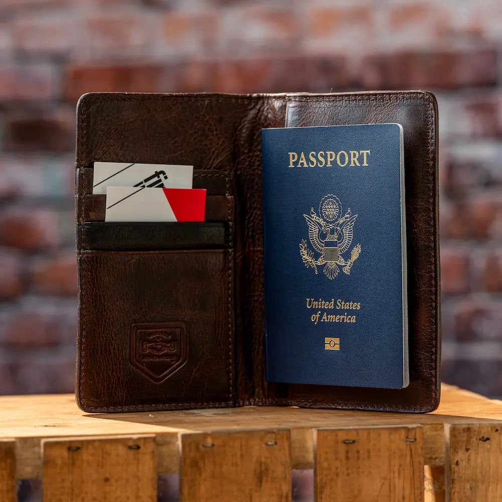 Theodore Leather Passport Wallet by Mission Mercantile Leather Goods, handmade leather goods detail photo 3
