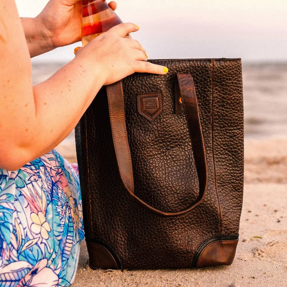 Theodore Leather Two Bottle Wine Tote Carrier by Mission Mercantile Leather Goods, handmade leather goods main product photo
