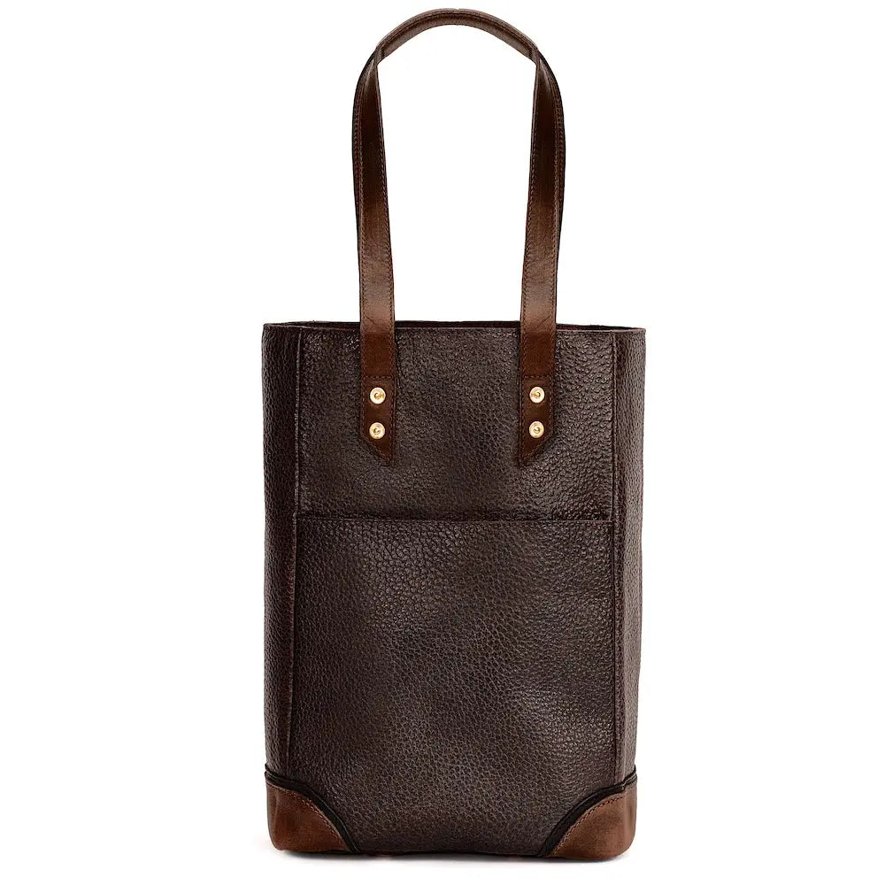 Theodore Leather Two Bottle Wine Tote Carrier Mission Mercantile Leather Goods