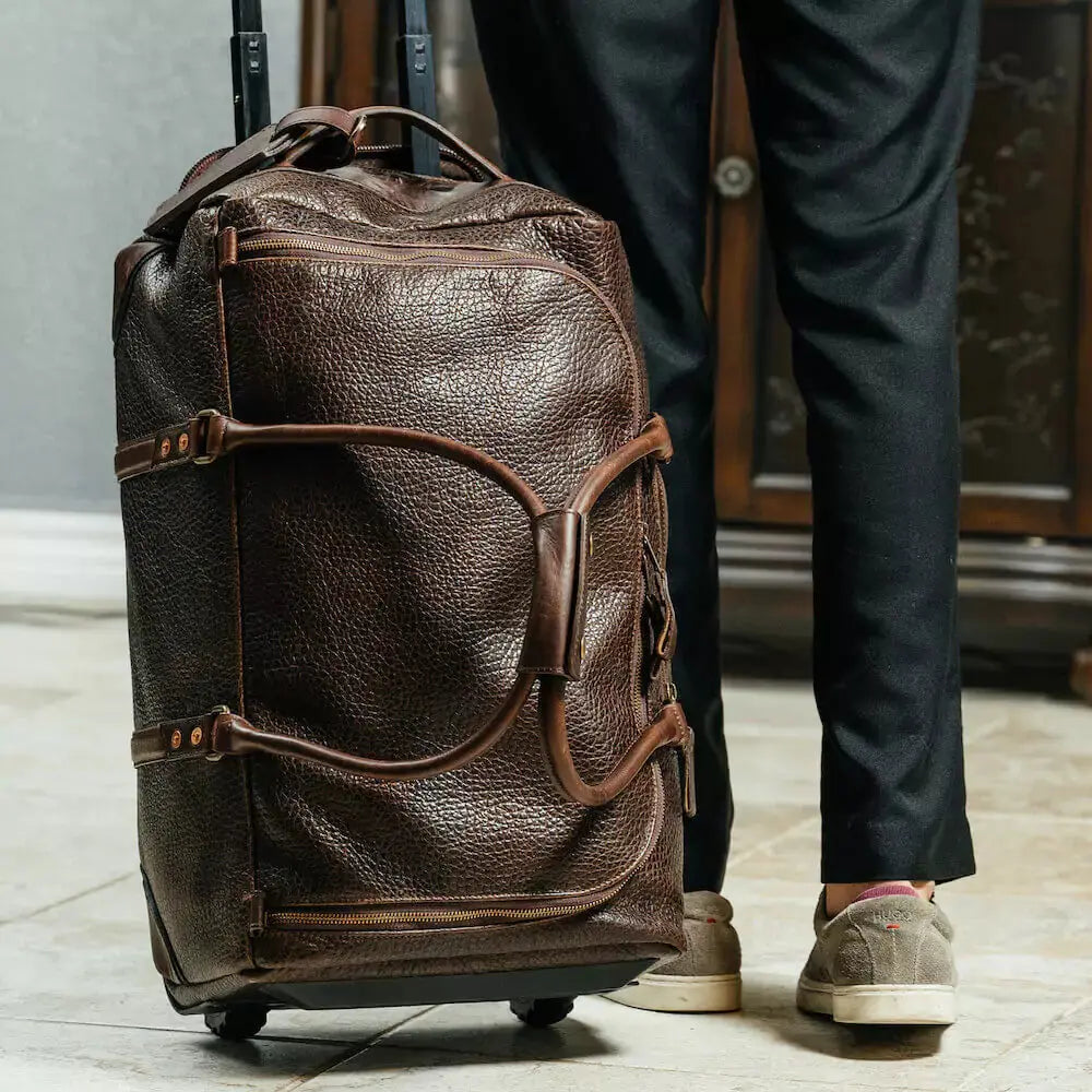 Theodore Leather Wheeled Carry-On Duffle Bag by Mission Mercantile Leather Goods, handmade leather goods main product photo