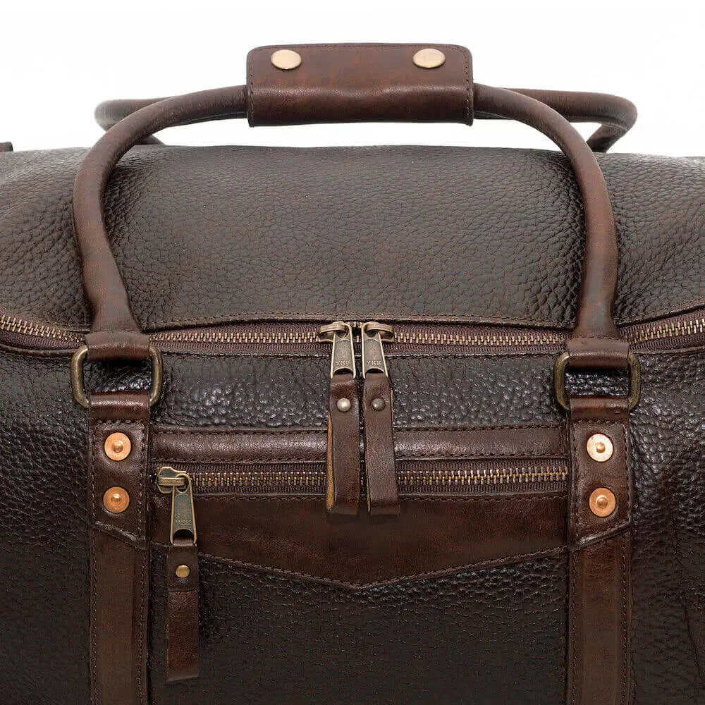 Theodore Leather Wheeled Carry-On Duffle Bag by Mission Mercantile Leather Goods, handmade leather goods detail photo 14