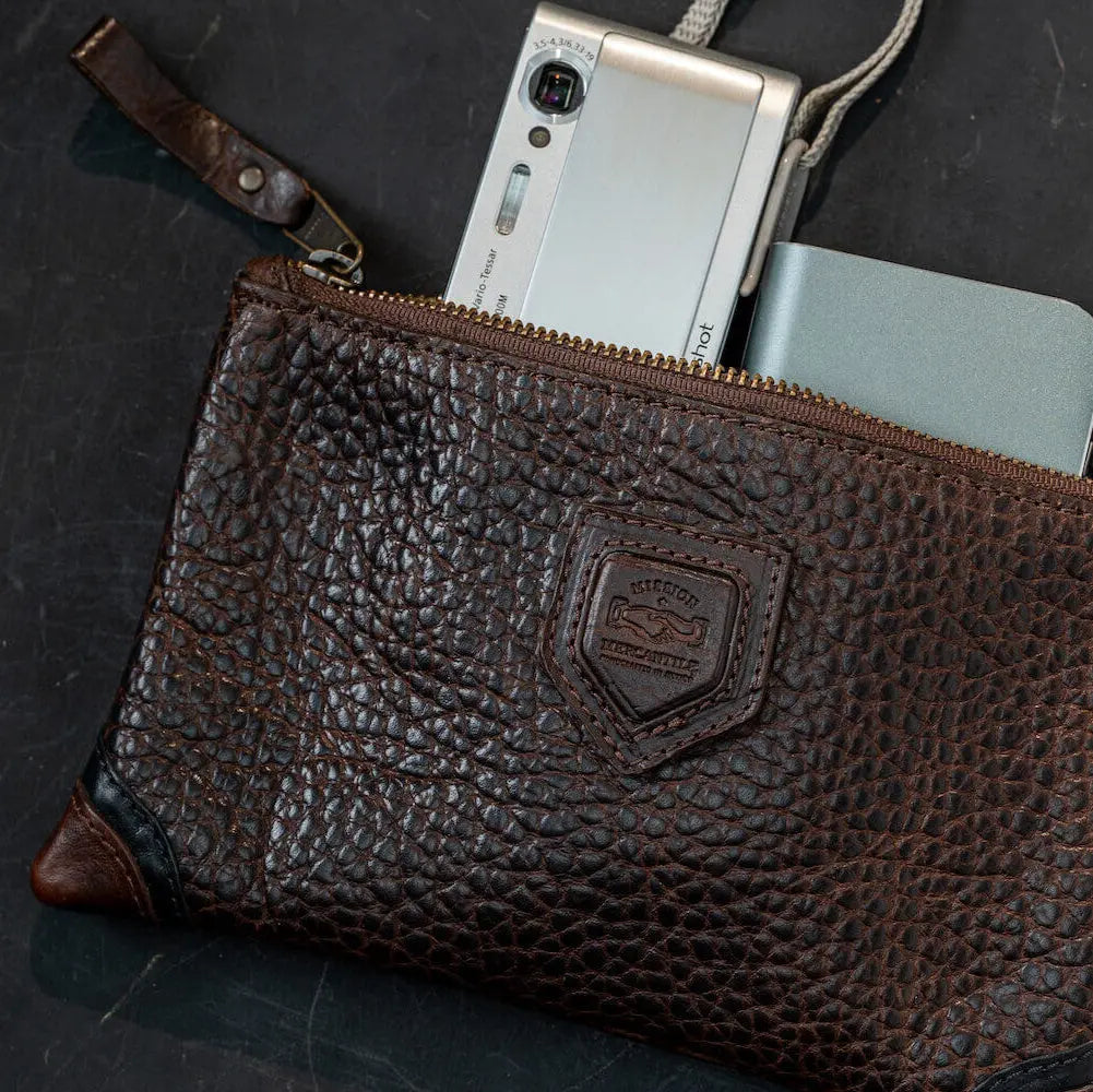 Theodore Leather Zippered Pouch by Mission Mercantile Leather Goods, handmade leather goods main product photo