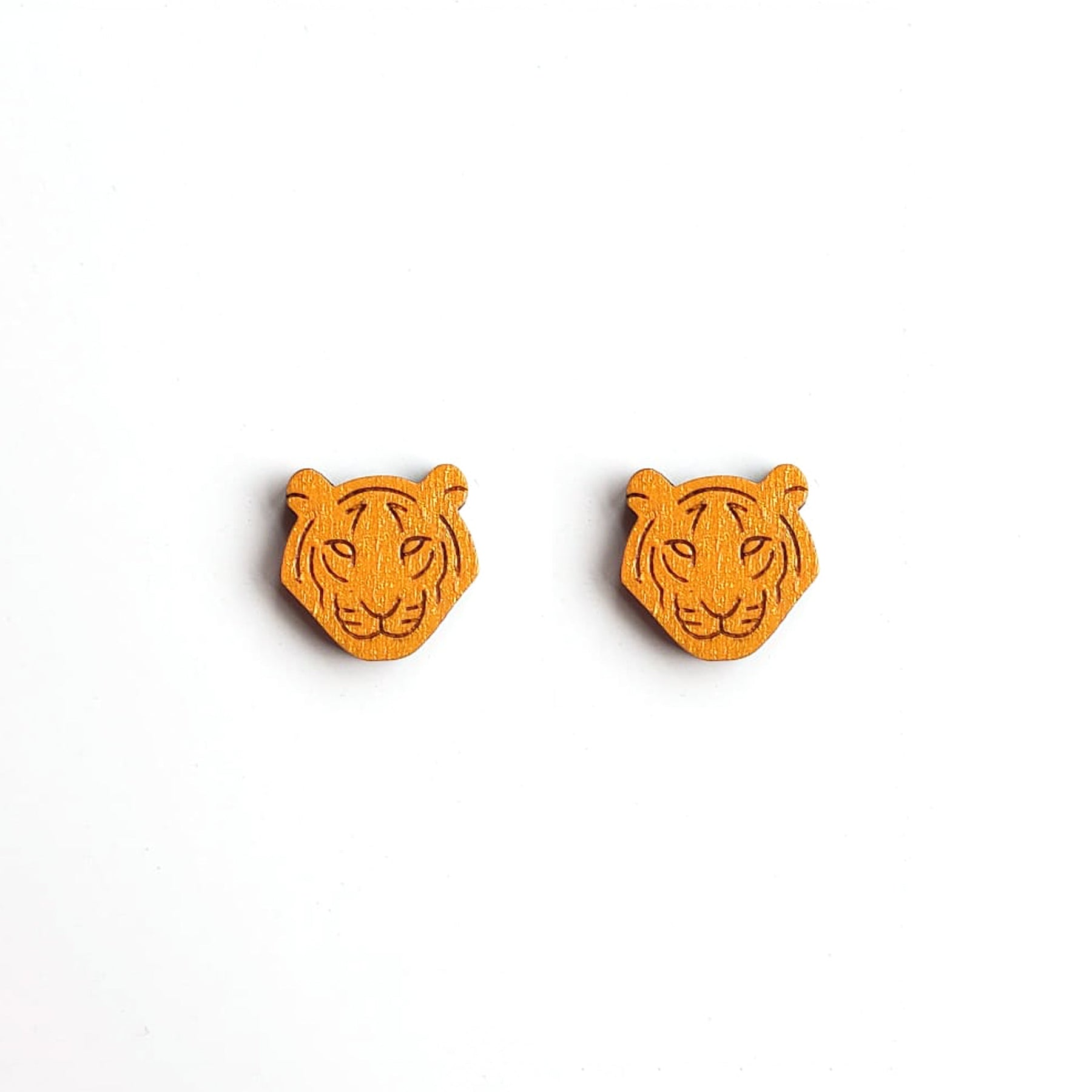 Tiger Stud Earrings hand painted on lightweight wood by LE CHIC MIAMI