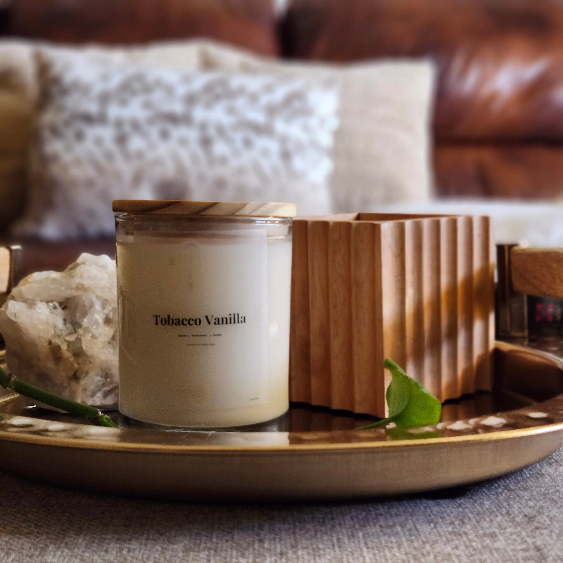 Tobacco and Vanilla soy candle with warm vanilla and spice fragrance notes