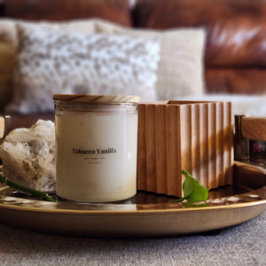 Tobacco and Vanilla soy candle with warm vanilla and spice fragrance notes