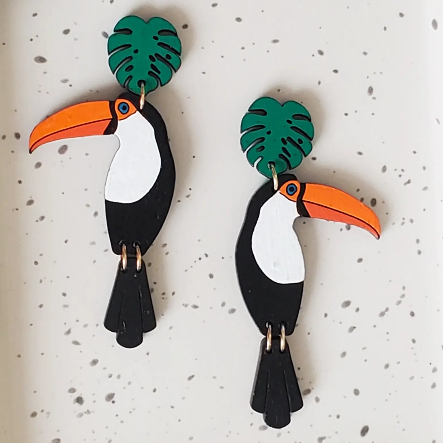 Toco Toucan Stud Dangle Earrings hand painted on lightweight wood by LE CHIC MIAMI
