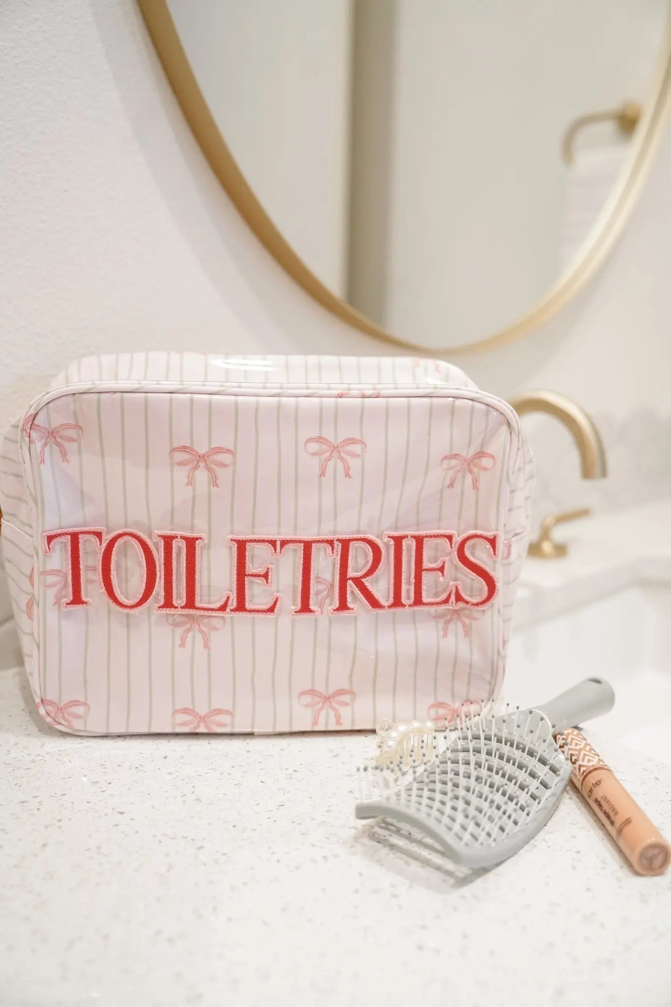 Toiletries - Pink Ribbons Clear Coat XL Bag by KenzKustomz, natural skincare main product photo