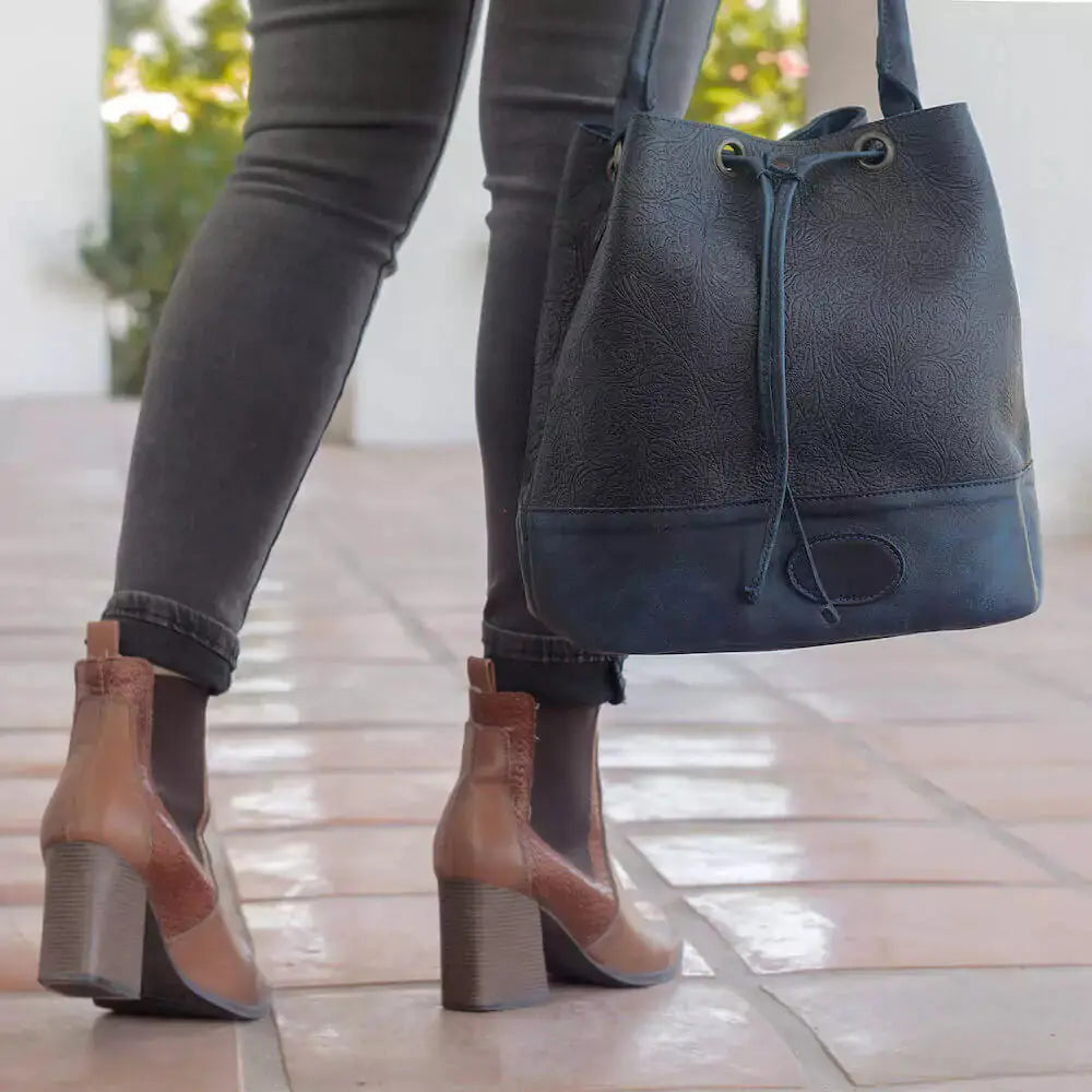 Tooled Leather Bucket Bag by Mission Mercantile Leather Goods, handmade leather goods detail photo 2