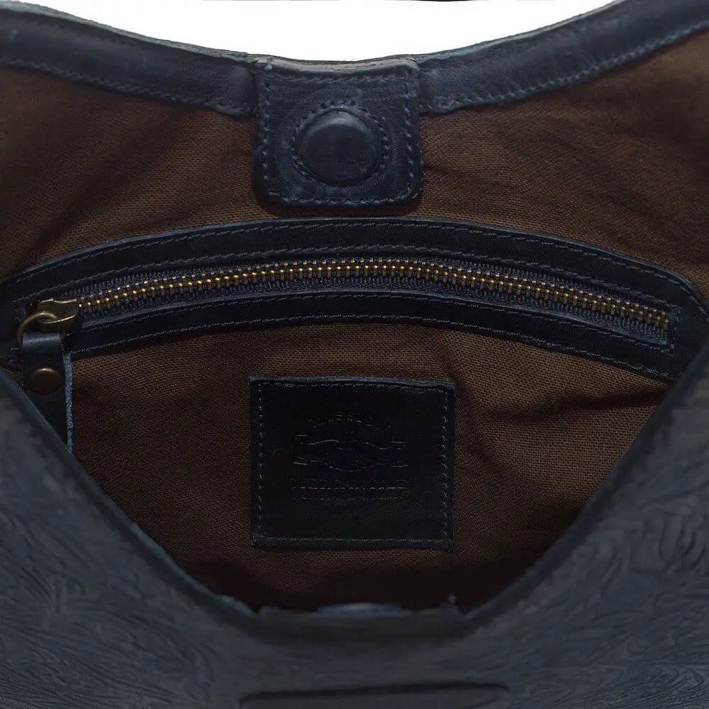 Tooled Leather Hobo Bag by Mission Mercantile Leather Goods, handmade leather goods detail photo 11