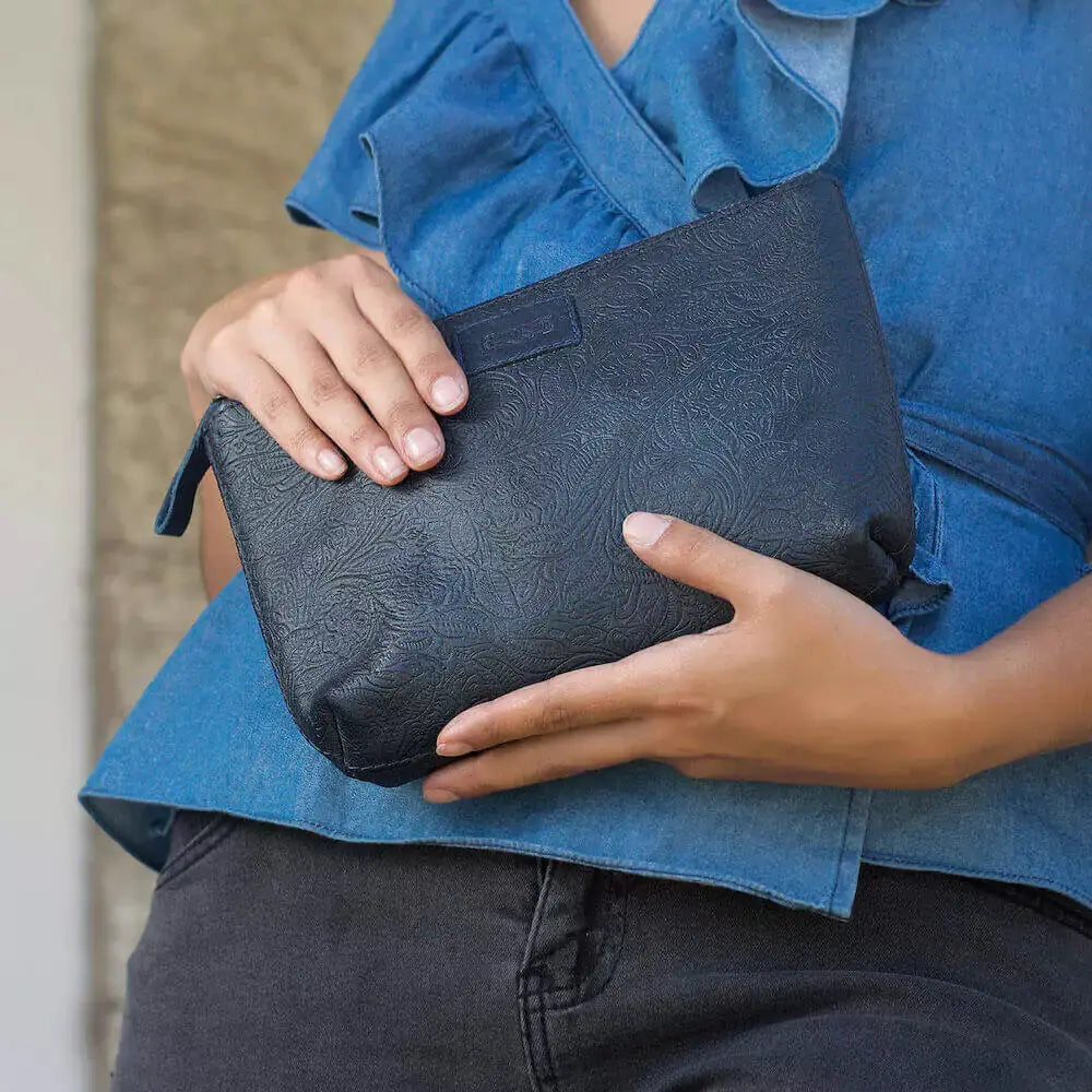 Tooled Leather Large Zippered Pouch by Mission Mercantile Leather Goods, handmade leather goods detail photo 3