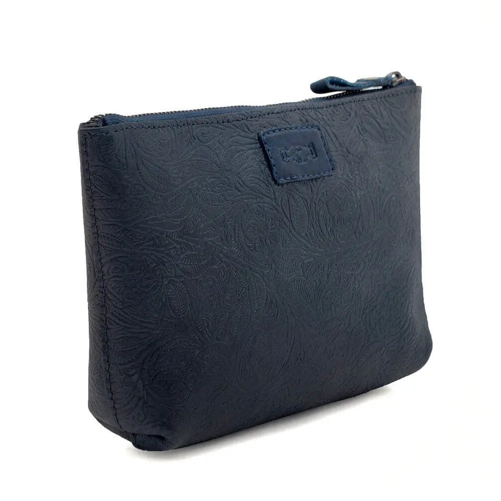 Tooled Leather Large Zippered Pouch by Mission Mercantile Leather Goods, handmade leather goods detail photo 5