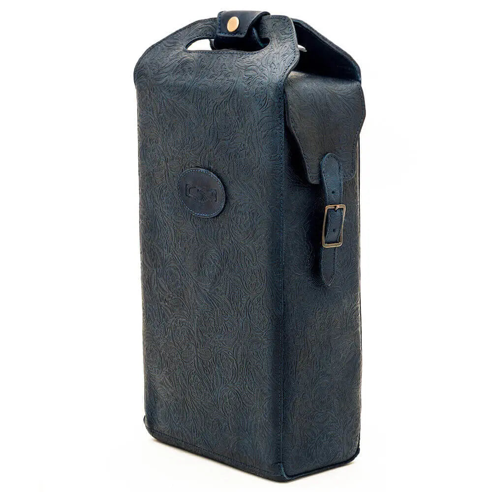 Tooled Leather Two Bottle Wine Carrier by Mission Mercantile Leather Goods, handmade leather goods detail photo 6