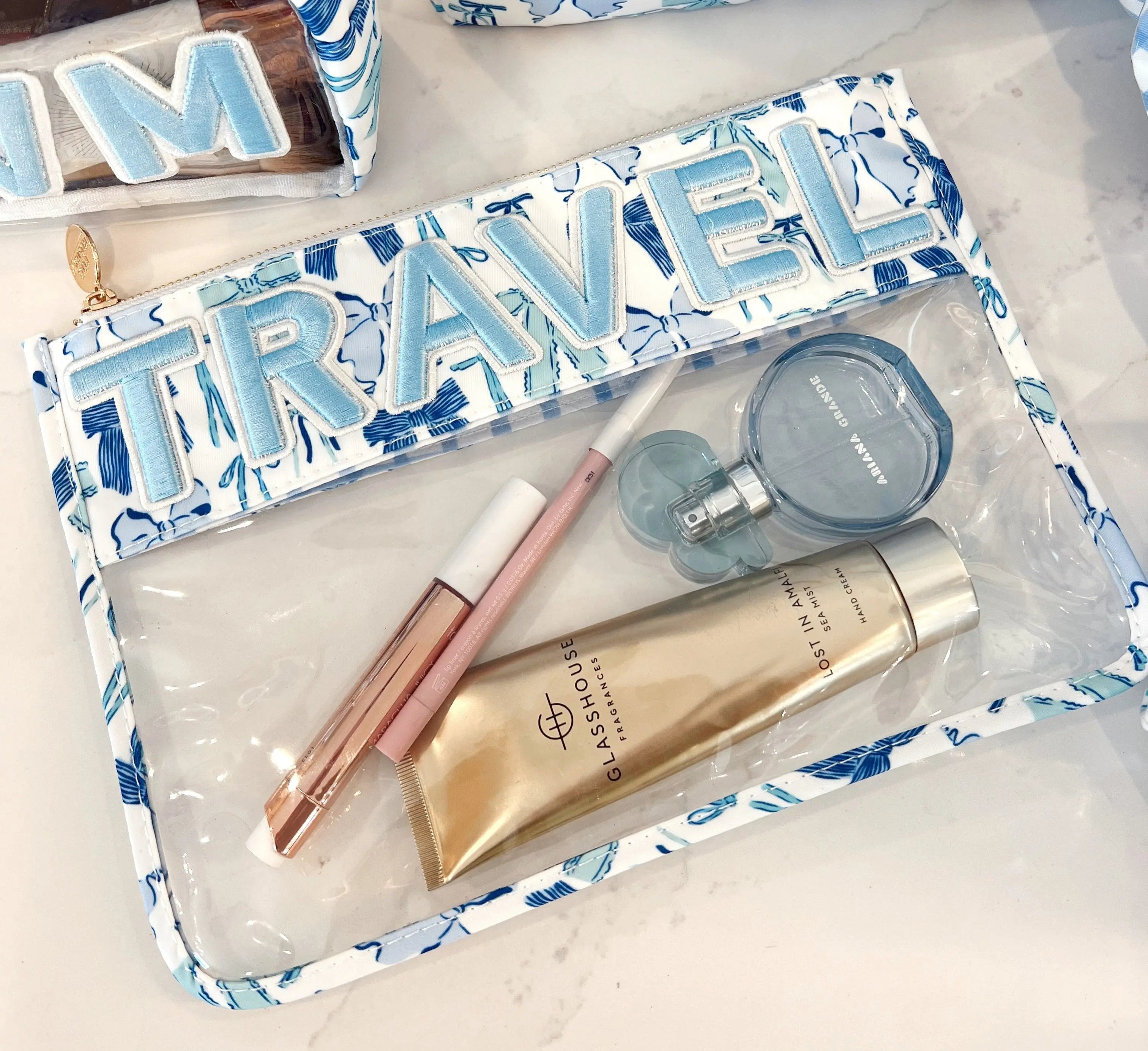 Travel - Blue Bow Clear Pouch by KenzKustomz, handmade leather goods main product photo