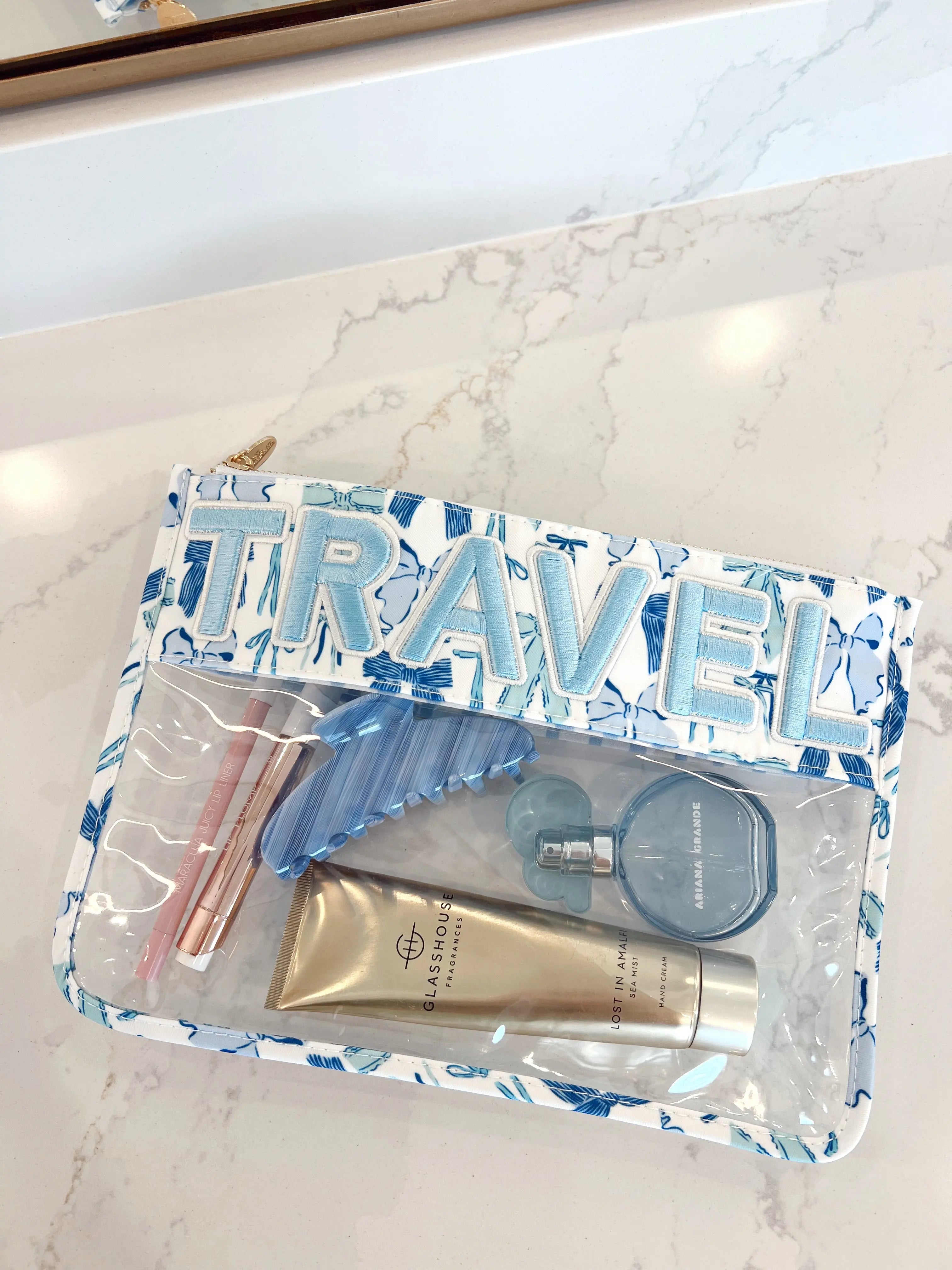 Travel - Blue Bow Clear Pouch by KenzKustomz, handmade leather goods detail photo 2
