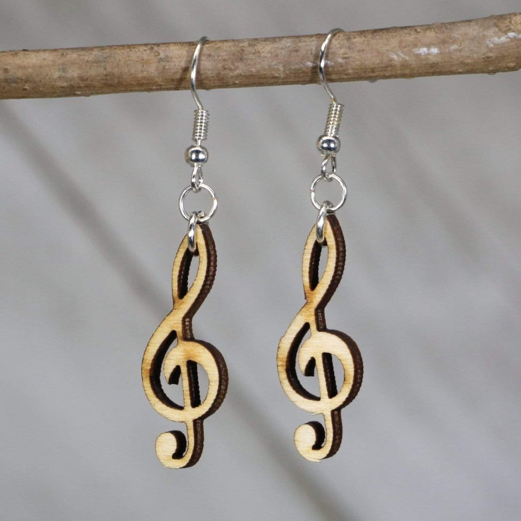 Treble Clef Wooden Earrings | Music Note Jewelry