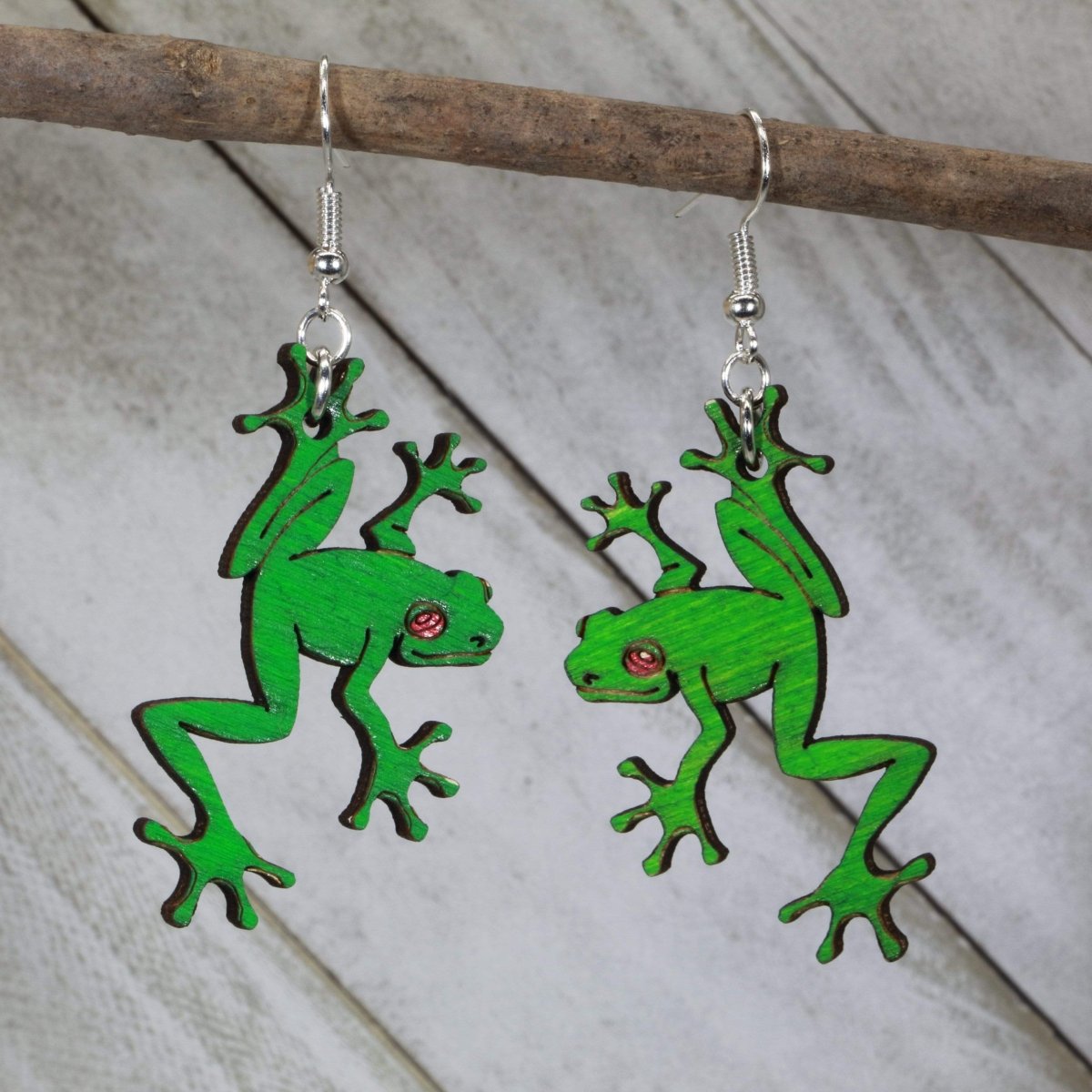 Tree Frog Wooden Dangle Earrings | Rainforest Animal Jewelry by Cate's Concepts, LLC, handmade jewelry main product photo