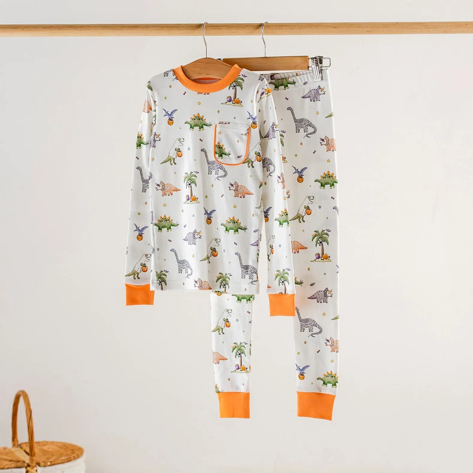Trick RAWR Treat Halloween Organic Cotton Pajama Set by Nola Tawk, Southern food gift main product photo