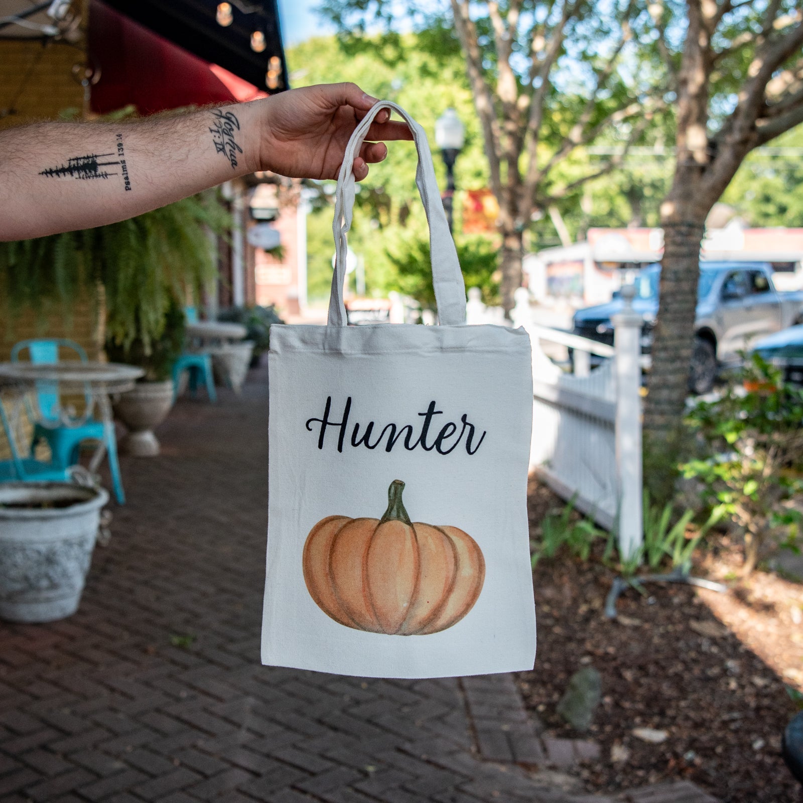 Personalized Trick-or-Treat Bag with Pumpkin Design by Still Magnolia, Southern home decor main product photo