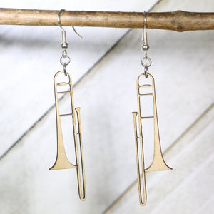 Trombone Wooden Earrings | Band Musician Jewelry