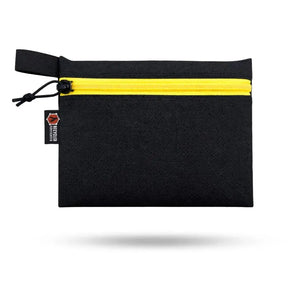 Black TRUCKIE large pouch with yellow zipper and "Recycled Firefighter" label.
