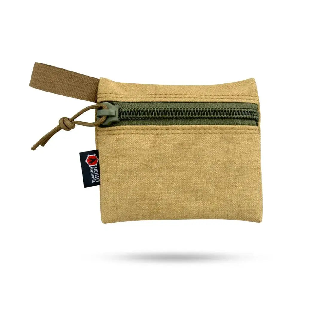 Tan zippered pouch with green zipper and brown strap, Truckie Small