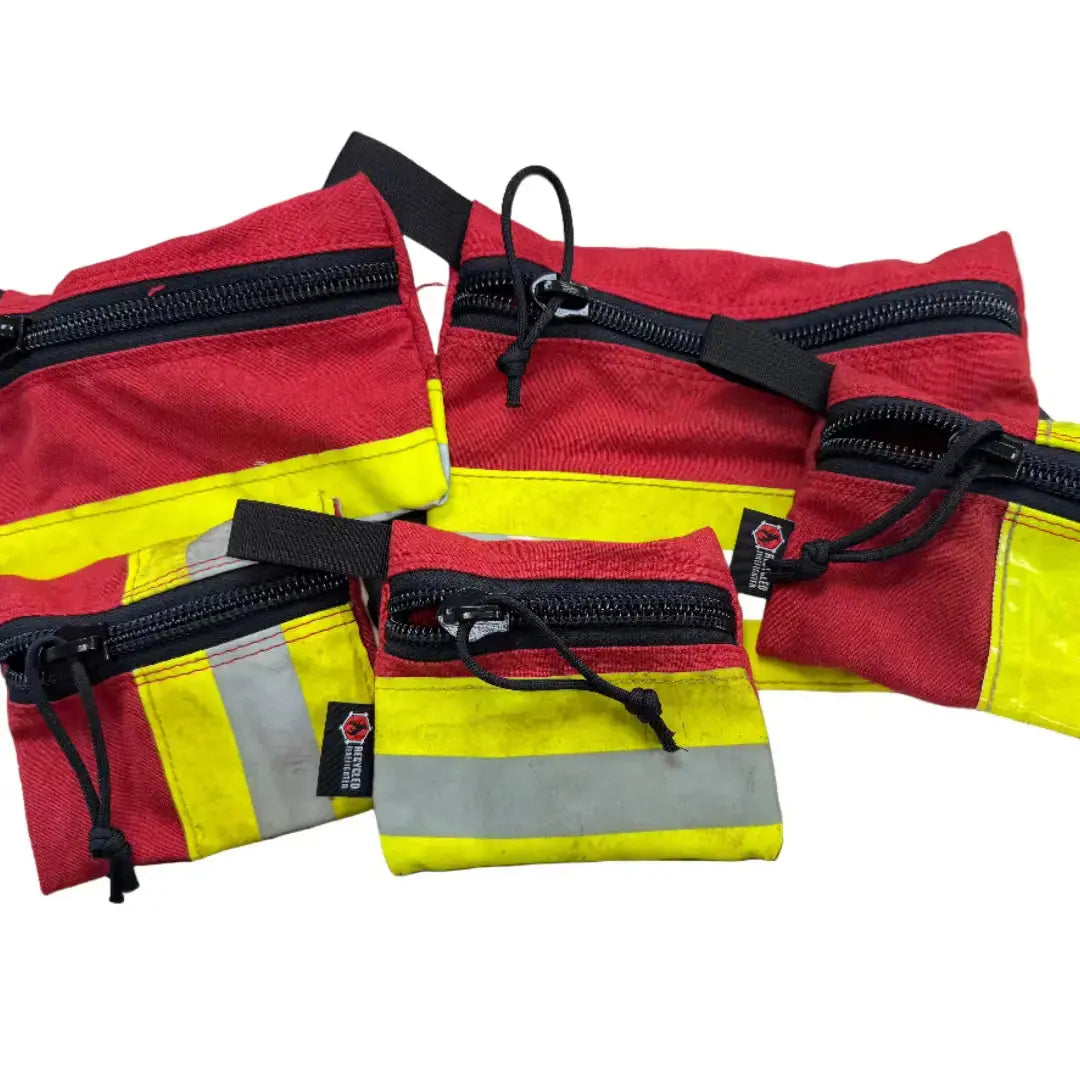 TRUCKIE - SMALL red and yellow zippered pouches with reflective stripes