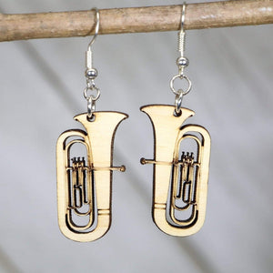 Tuba Wooden Earrings | Band Musician Jewelry