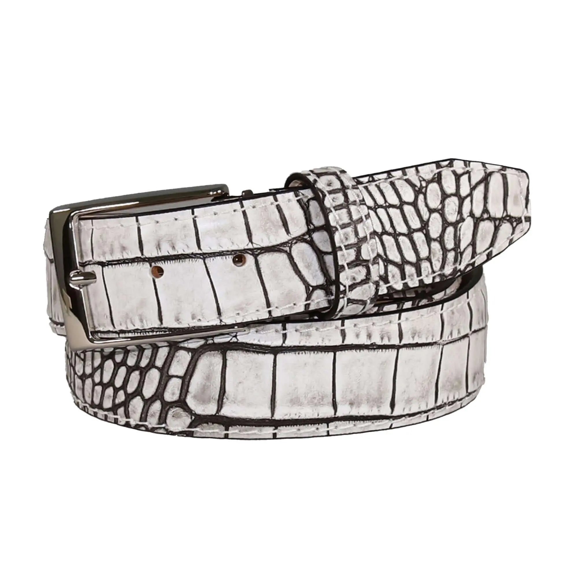 Tuxedo Mock Croc Leather Belt by Roger Ximenez: Bespoke Belts and Leather Accessories, handmade leather goods main product photo