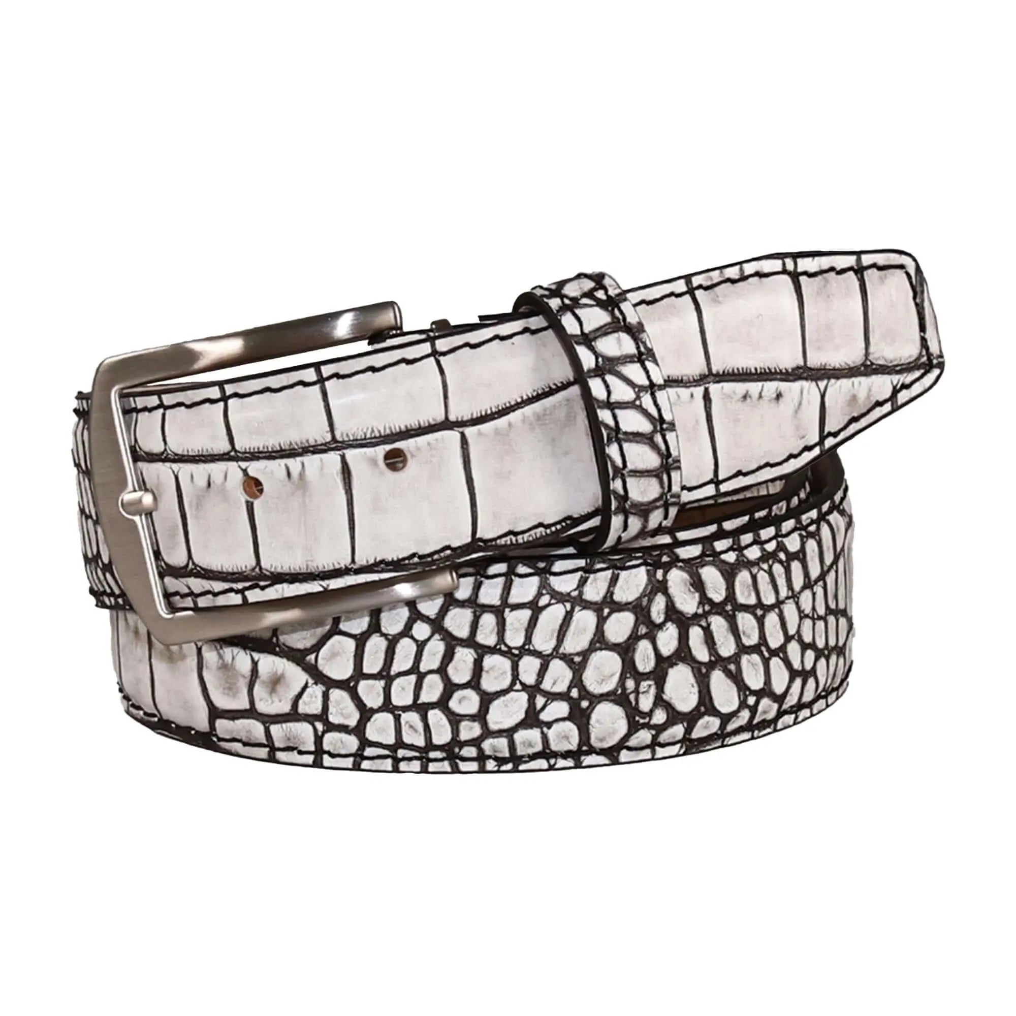 Tuxedo Mock Croc Leather Belt by Roger Ximenez: Bespoke Belts and Leather Accessories, handmade leather goods detail photo 2