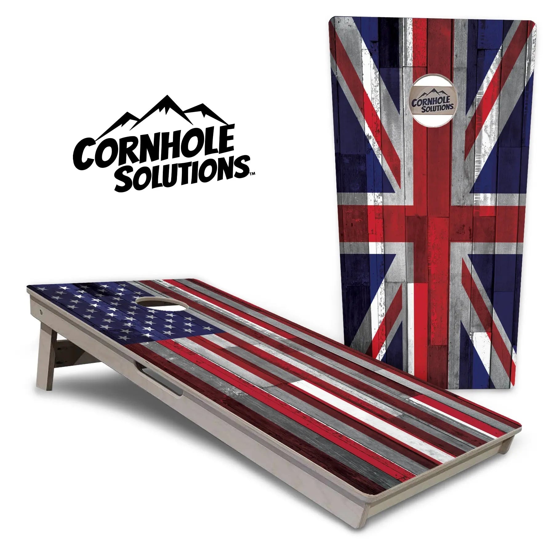 USA / Canada / Union Jack Plank Flags Cornhole Boards - Professional Tournament Series by Cornhole Solutions, custom cornhole board main product photo