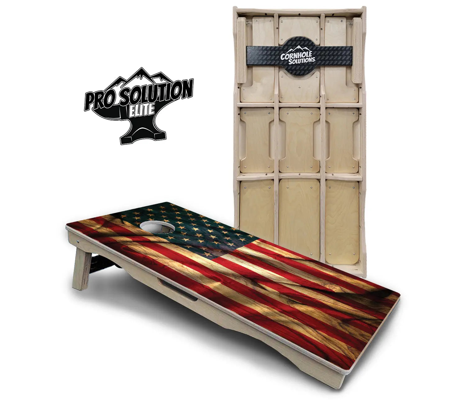 USA Wood Flag Color Cornhole Boards - Pro Solution Elite Series by Cornhole Solutions, custom cornhole board main product photo