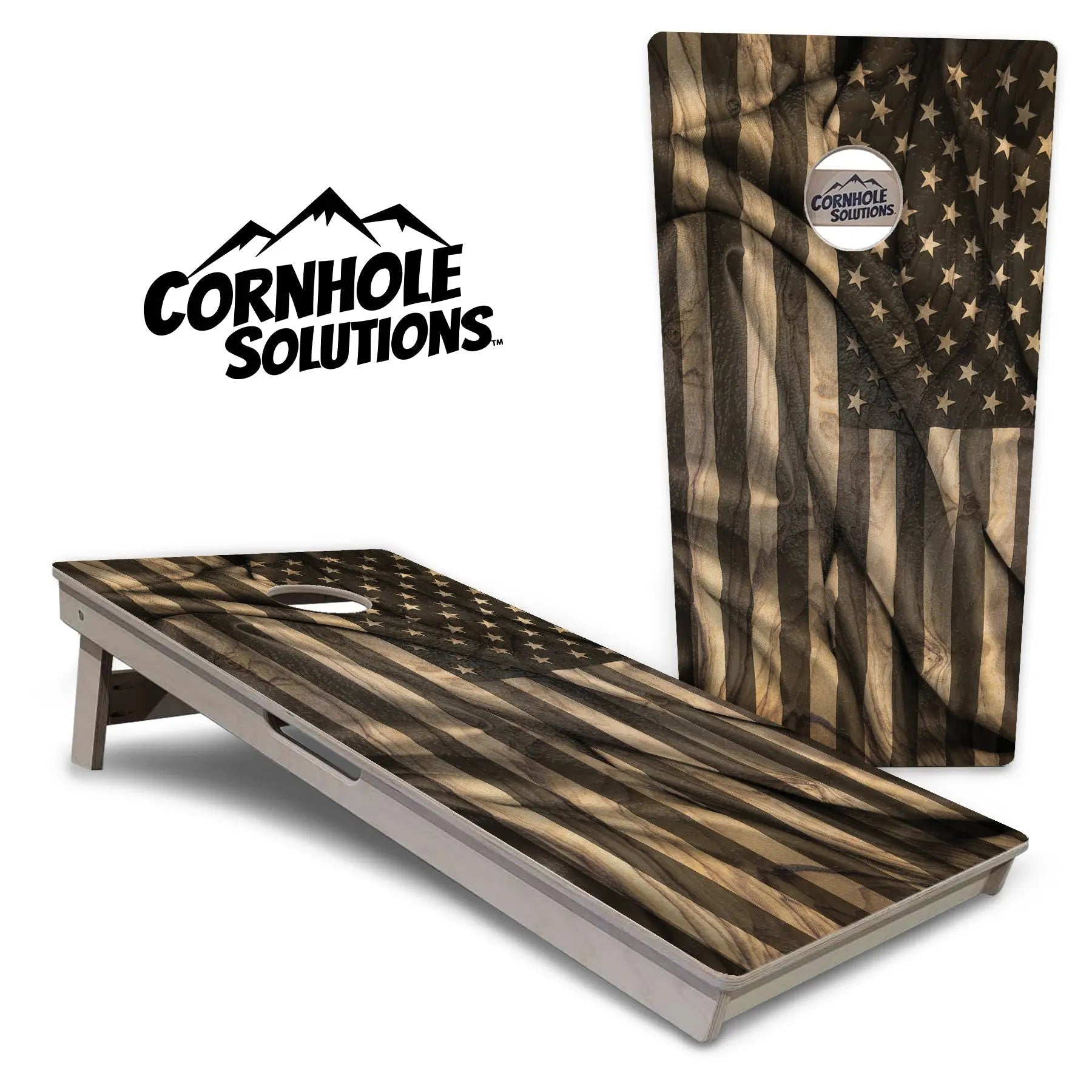 USA Wood Flag Cornhole Boards - Professional Tournament Series by Cornhole Solutions, custom cornhole board main product photo