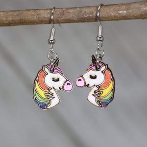 Unicorn Wooden Dangle Earrings | Magical Fantasy Jewelry
