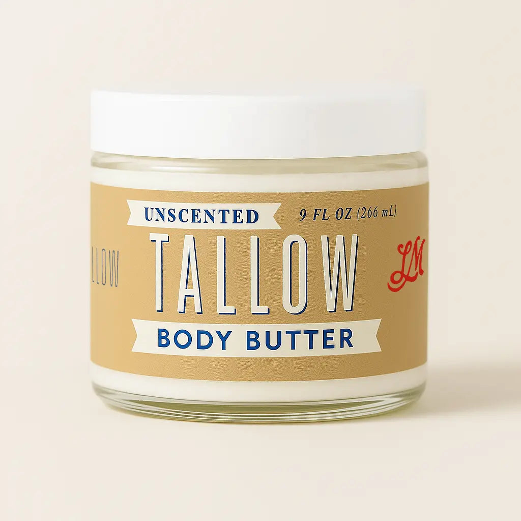 Unscented Tallow Skincare 9oz Trio - Whipped Moisturizer, Body Butter & Balm | Lady May Tallow The Lady May