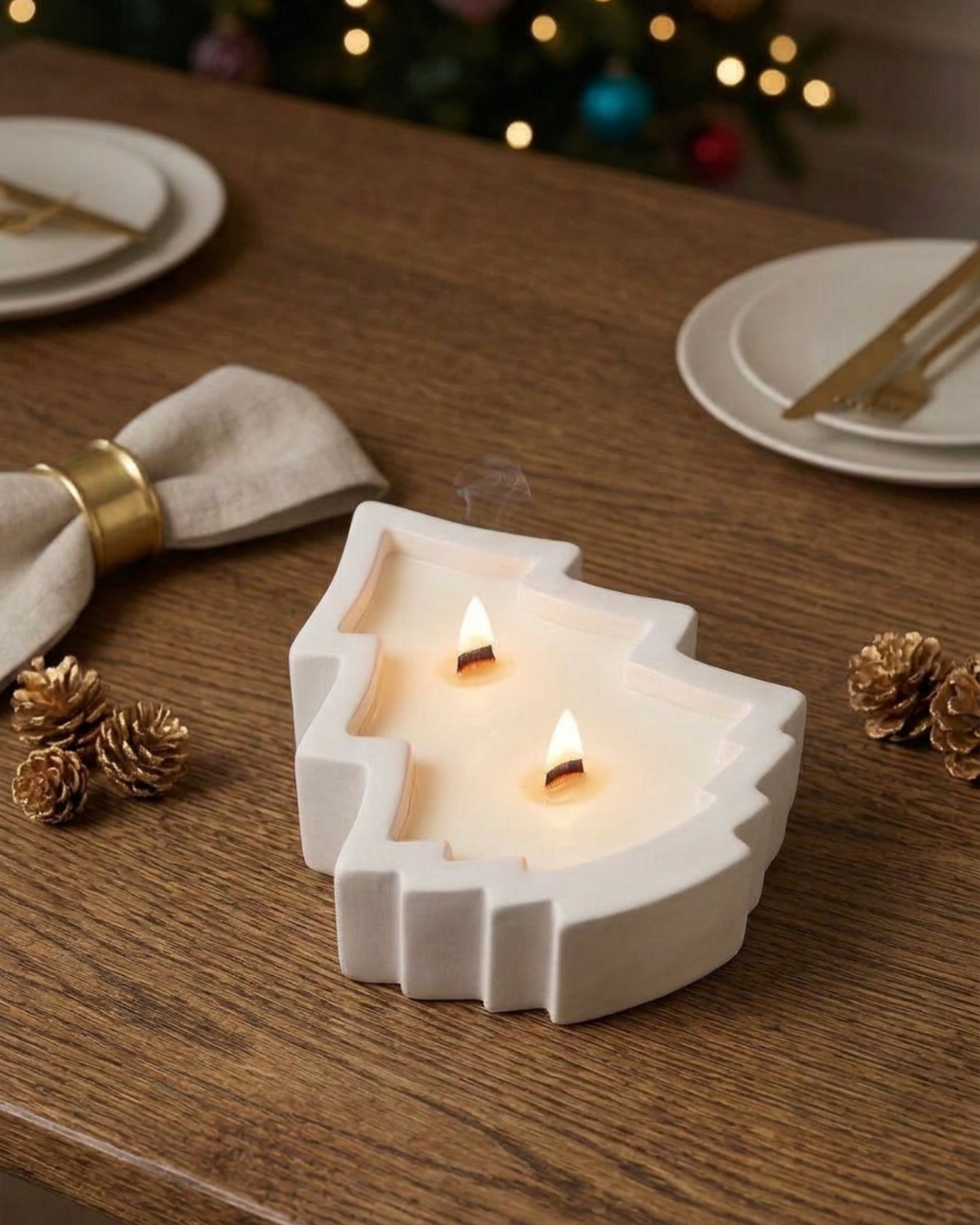 Ceramic Christmas tree candle in a reusable holiday vessel