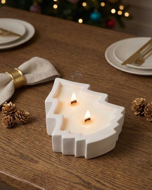 Ceramic Christmas tree candle in a reusable holiday vessel