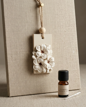 Floral hanging diffuser stone with jute cord by Believe Candle – product view 2