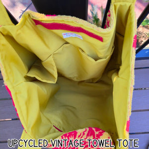 Upcycled Vintage Towel Beach Bag, Large Oversized Tote Bag, 70s Retro Pool Bag, Handmade Coastal Tote with Zipper Pocket, Summer Tote Maypop House Designs