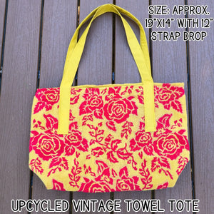 Upcycled Vintage Towel Beach Bag, Large Oversized Tote Bag, 70s Retro Pool Bag, Handmade Coastal Tote with Zipper Pocket, Summer Tote Maypop House Designs