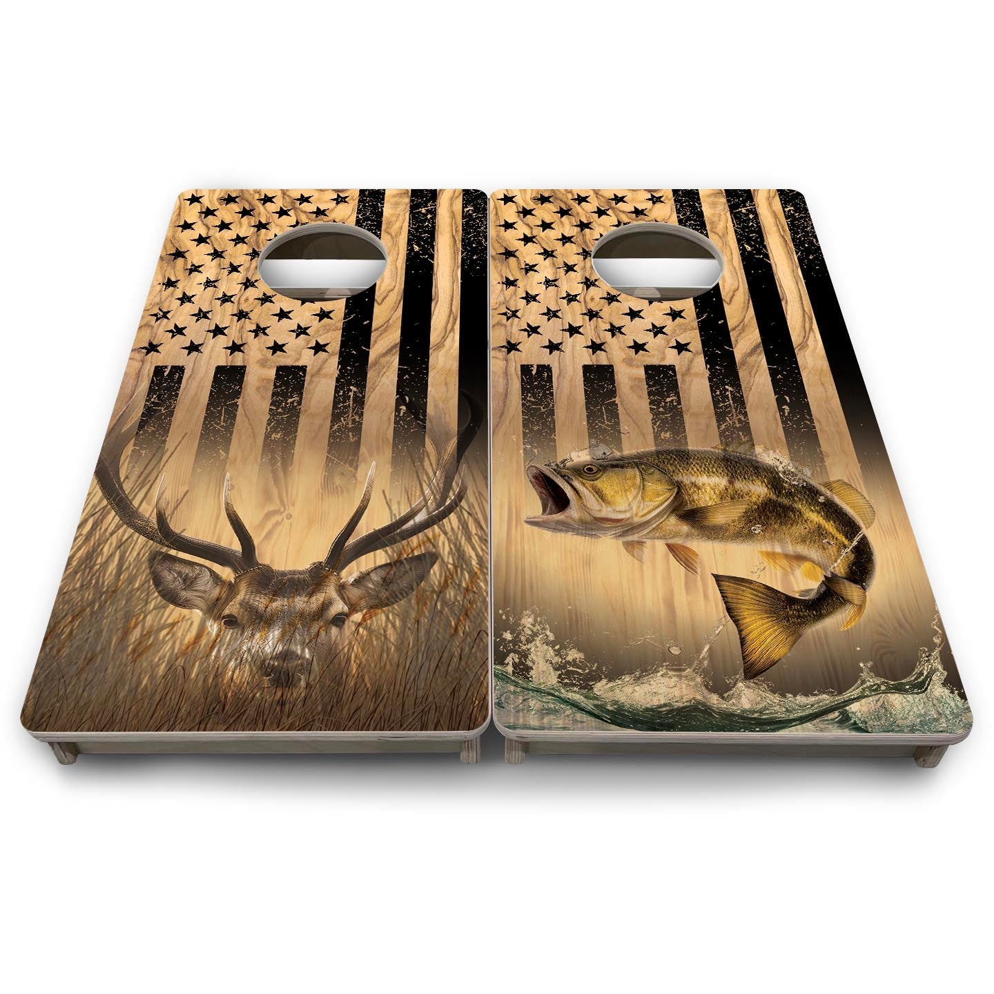 Light Wood Deer & Fish Flag - Mini or Vacation Size Cornhole Boards by Cornhole Solutions, custom cornhole board detail photo 7