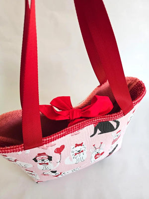 Valentine Dog Print Tote Bag – Handmade Pink Puppy Shoulder Bag, Cute Dog Lover Gift, Red Strap Everyday Carryall by Maypop House Designs, paper gift detail photo 6