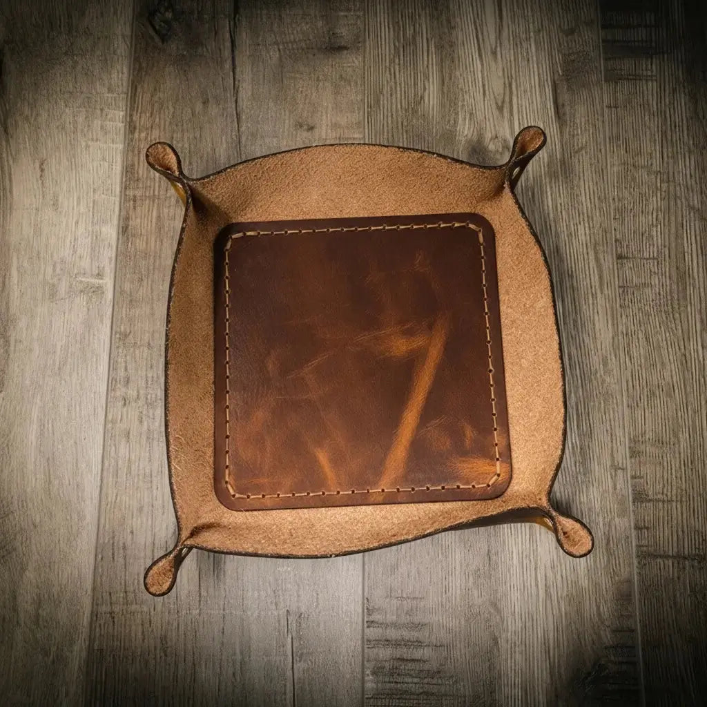 Leather nightstand tray for everyday carry